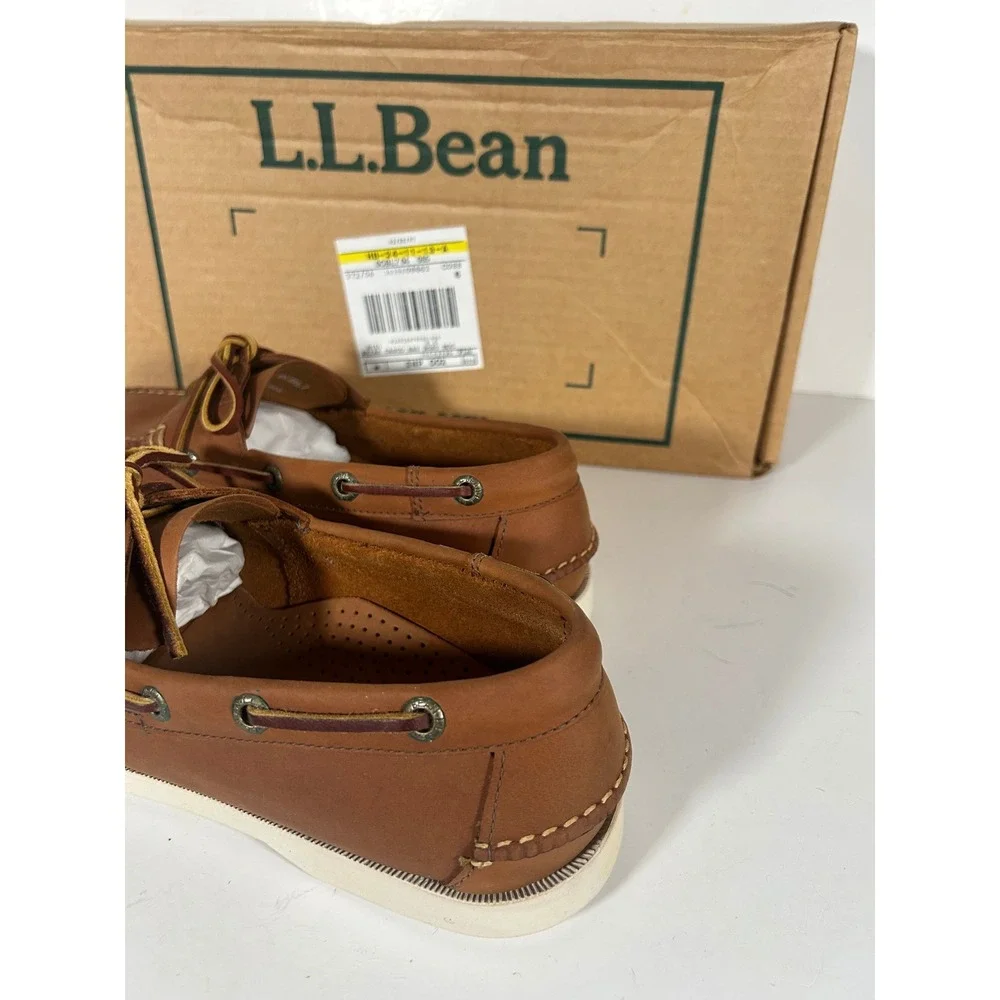 LL Bean Casco Bay Boat Mocs Mens 8.5 D Briar Brown Leather Loafers New